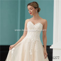 Luxury simple a-line soft satin neckline lace beaded champaigne color sexy plus size a-line wedding dresses